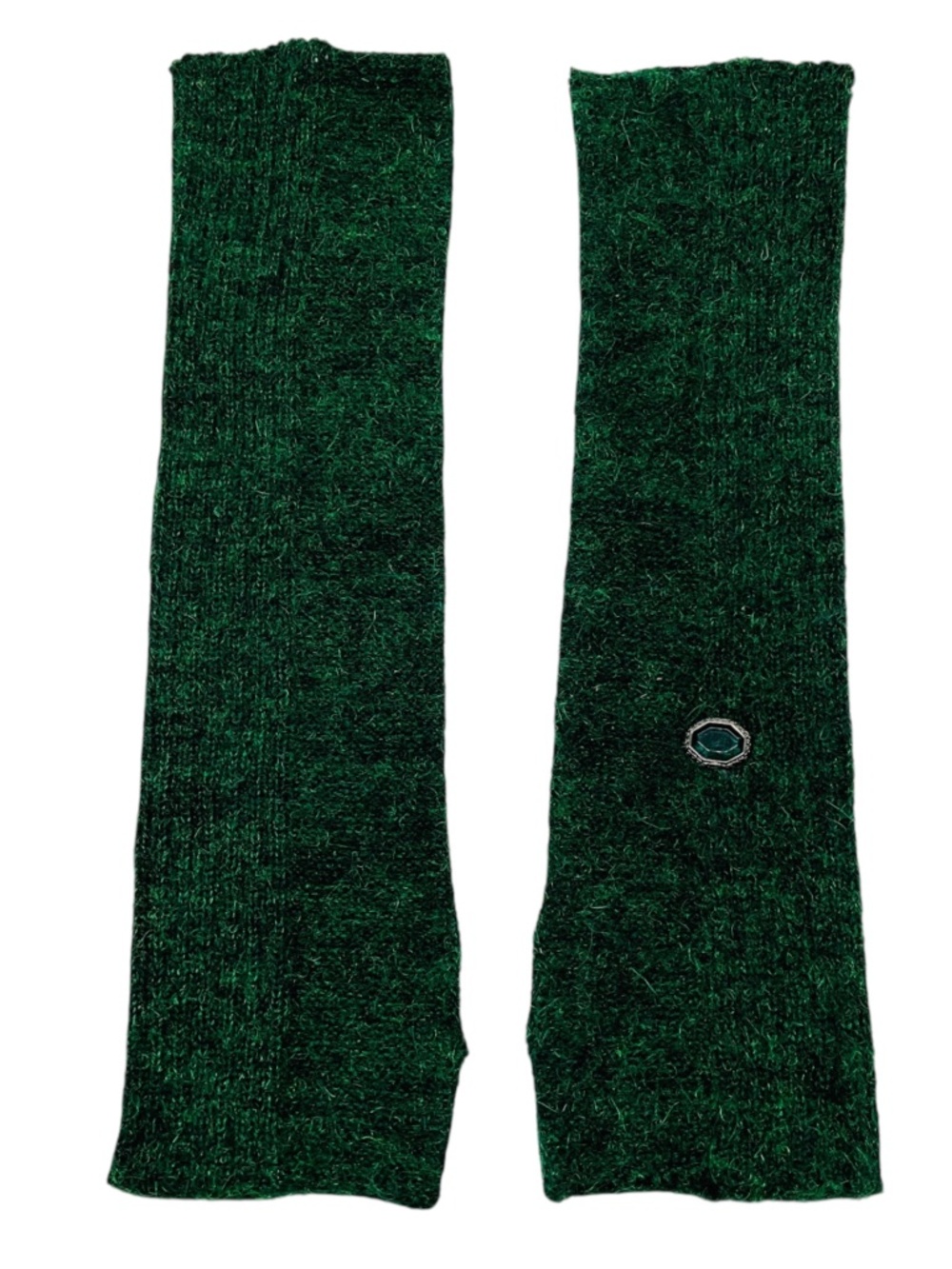 CHANEL GREEN MOHAIR KNIT ARM WARMERS WITH JEWEL STONE EMBELLISHMENT